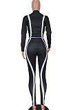 Black Women Trendy Casual Long Sleeve Cardigan Zipper Dew Waist Sport Pants Sets BYQ1032