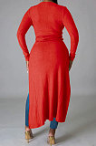 Orange Euramerican Women Solid Color Cardigan Button Ribber Irregular Coat Q970-3