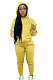 Yellow Women Autumn Winter Pure Color Hooded Fleece Pullover Casual Pants Sets Q972-2