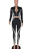 Black Women Trendy Casual Long Sleeve Cardigan Zipper Dew Waist Sport Pants Sets BYQ1032