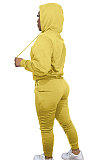 Black Women Autumn Winter Pure Color Hooded Fleece Pullover Casual Pants Sets Q972-3