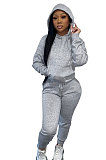 Black Women Autumn Winter Pure Color Hooded Fleece Pullover Casual Pants Sets Q972-3