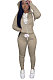 Khaki Euramerican Women Pure Color Skinny Drawstring Cradigan Hooded Fleece Bodycon Pants Sets XQ1152-6