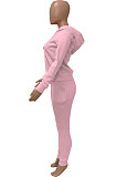 Yellow Women Autumn Winter Pure Color Hooded Fleece Pullover Casual Pants Sets Q972-2