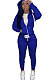 Blue Euramerican Women Pure Color Skinny Drawstring Cradigan Hooded Fleece Bodycon Pants Sets XQ1152-7