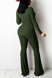 Orange Women Solid Color Ribber Tied Crop High Waist Tiny Flared Bodycon Jumpsuits Q971-2