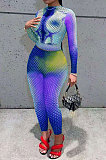Red Women Long Sleeve Round Collar Fashion Positioning Printing Bodycon Pants Sets AMN8027-1