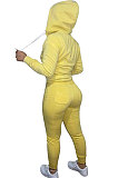 Pink Euramerican Women Pure Color Skinny Drawstring Cradigan Hooded Fleece Bodycon Pants Sets XQ1152-1