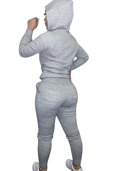 Yellow Euramerican Women Pure Color Skinny Drawstring Cradigan Hooded Fleece Bodycon Pants Sets XQ1152-2