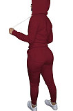 Yellow Euramerican Women Pure Color Skinny Drawstring Cradigan Hooded Fleece Bodycon Pants Sets XQ1152-2