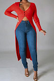Black Euramerican Women Solid Color Cardigan Button Ribber Irregular Coat Q970-2