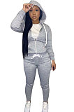 Yellow Euramerican Women Pure Color Skinny Drawstring Cradigan Hooded Fleece Bodycon Pants Sets XQ1152-2