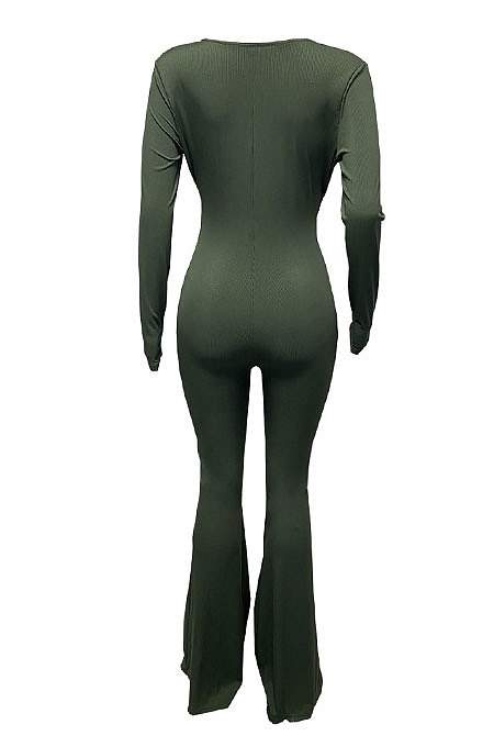 Orange Women Solid Color Ribber Tied Crop High Waist Tiny Flared Bodycon Jumpsuits Q971-2