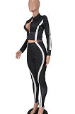 Black Women Trendy Casual Long Sleeve Cardigan Zipper Dew Waist Sport Pants Sets BYQ1032