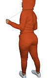 Yellow Euramerican Women Pure Color Skinny Drawstring Cradigan Hooded Fleece Bodycon Pants Sets XQ1152-2