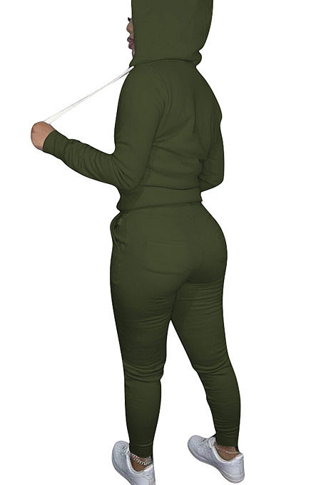 Yellow Euramerican Women Pure Color Skinny Drawstring Cradigan Hooded Fleece Bodycon Pants Sets XQ1152-2