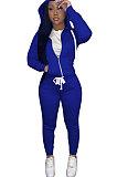 Brown Euramerican Women Pure Color Skinny Drawstring Cradigan Hooded Fleece Bodycon Pants Sets XQ1152-9