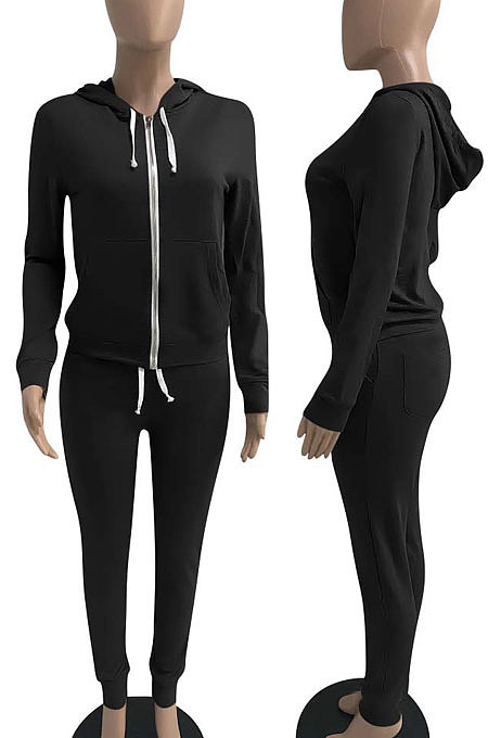 Wine Red Euramerican Women Pure Color Skinny Drawstring Cradigan Hooded Fleece Bodycon Pants Sets XQ1152-8