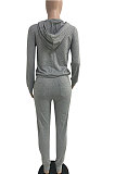 Wine Red Euramerican Women Pure Color Skinny Drawstring Cradigan Hooded Fleece Bodycon Pants Sets XQ1152-8