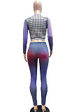 Red Women Long Sleeve Round Collar Fashion Positioning Printing Bodycon Pants Sets AMN8027-1
