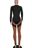 Black Euramerican Women Fashion Spliced Mesh Spaghetti Perspectivity Zipper Bodycon Jumpsuits BYQ1029