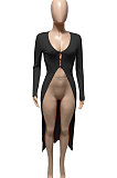 Black Euramerican Women Solid Color Cardigan Button Ribber Irregular Coat Q970-2