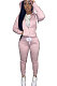 Pink Euramerican Women Pure Color Skinny Drawstring Cradigan Hooded Fleece Bodycon Pants Sets XQ1152-1