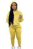 Pink Women Autumn Winter Pure Color Hooded Fleece Pullover Casual Pants Sets Q972-1