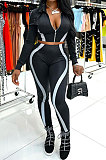 Black Women Trendy Casual Long Sleeve Cardigan Zipper Dew Waist Sport Pants Sets BYQ1032