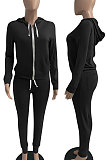 Pink Euramerican Women Pure Color Skinny Drawstring Cradigan Hooded Fleece Bodycon Pants Sets XQ1152-1