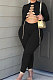 Black Women Long Sleeve Solid Color Round Collar Chain Cross Hollow Out  Bodycon Jumpsuits BYQ1027-2