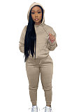 Pink Women Autumn Winter Pure Color Hooded Fleece Pullover Casual Pants Sets Q972-1