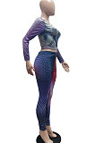 Red Women Long Sleeve Round Collar Fashion Positioning Printing Bodycon Pants Sets AMN8027-1