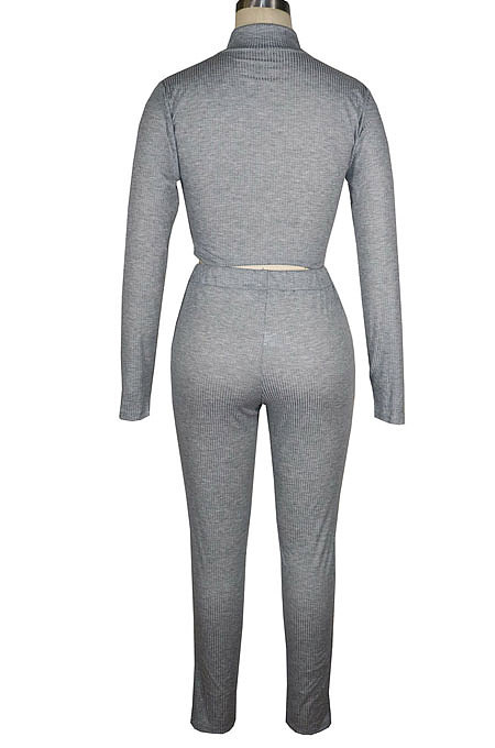 White Euramerican Women Solid Color Ribber High Collar Zipper Sexy High Elastic Bodycon Pants Sets QQM4333-2