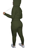 Pink Euramerican Women Pure Color Skinny Drawstring Cradigan Hooded Fleece Bodycon Pants Sets XQ1152-1