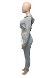 Black Women Cardigan Short Crop Zipper Hooded Tops Casual Pants Sets Q973-2