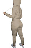 Pink Euramerican Women Pure Color Skinny Drawstring Cradigan Hooded Fleece Bodycon Pants Sets XQ1152-1
