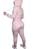 Wine Red Euramerican Women Pure Color Skinny Drawstring Cradigan Hooded Fleece Bodycon Pants Sets XQ1152-8
