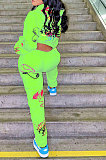 Apple Green Women Trendy Hooded Fleece Pullover Positioning Printing Pats Sets LSZ91188-2