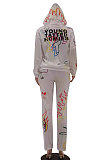 Sky Blue Women Trendy Hooded Fleece Pullover Positioning Printing Pats Sets LSZ91188-3