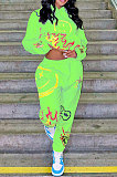 White Women Trendy Hooded Fleece Pullover Positioning Printing Pats Sets LSZ91188-1
