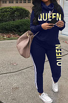 Navy Blue Women Pullover Fleece Half Turtle Neck Irregular Pants Sets LD8483-3