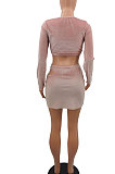Black Women Korea Velvet Sexy Fashion Hollow Out Dew Waist Skirts Sets QMX1014-2