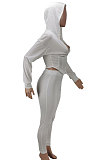 Pink Women Pure Color Sexy Hooded Zipper Irregular Pants Sets KXL861-2