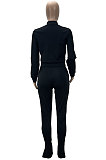 Peacock Blue Euramerican Women Solid Color Long Sleeve Split Pants Sets KXL862-4