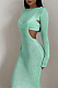 Knitted Open Back Long Dress in Green