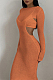 Knitted Open Back Long Dress in Orange