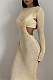 Knitted Open Back Long Dress in Apricot