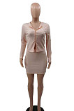 Black Euramerican Women Sexy Double Zipper Pure Color Short Skirts Sets QMX1015-2