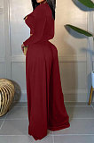 Apricot Women Solid Color Long Sleeve Hollow Out Casual Pants Sets GB8036-2